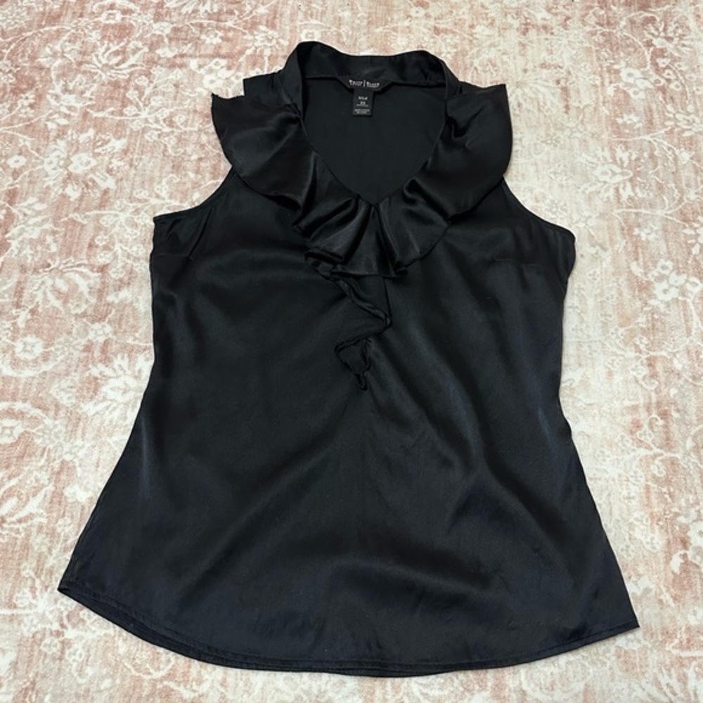 Real Silk 🖤 WHBM Ruffle Black Blouse